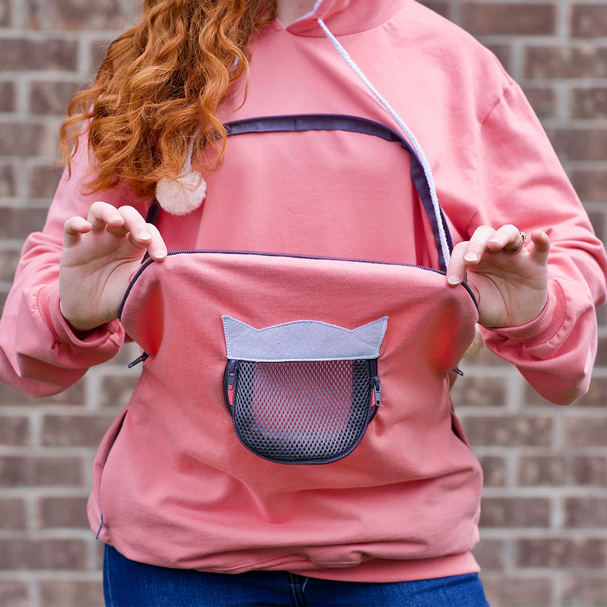 Alyc Unisex Hoodies Pet Holder Cat Dog Large Pouch Carriers Pullover With Cat Printing Sweatshirt (Light Pink-Xxl)